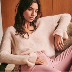 La Maille Sezane Nude Fride Jumper Mohair Alpaca Ruffle Bell Sleeve Sweater S